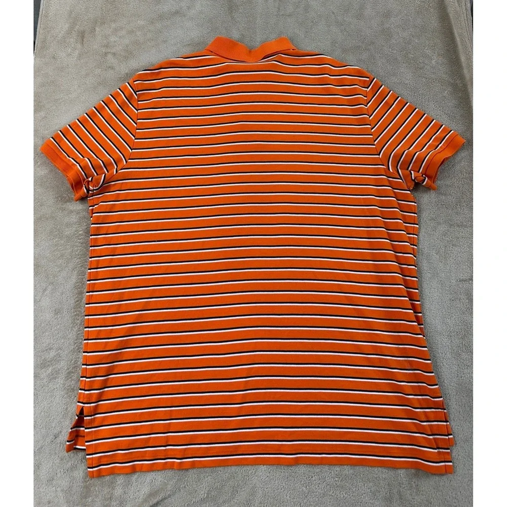 Polo Ralph Lauren Custom Fit Polo Shirt Mens Size 2XL Orange White Striped EUC